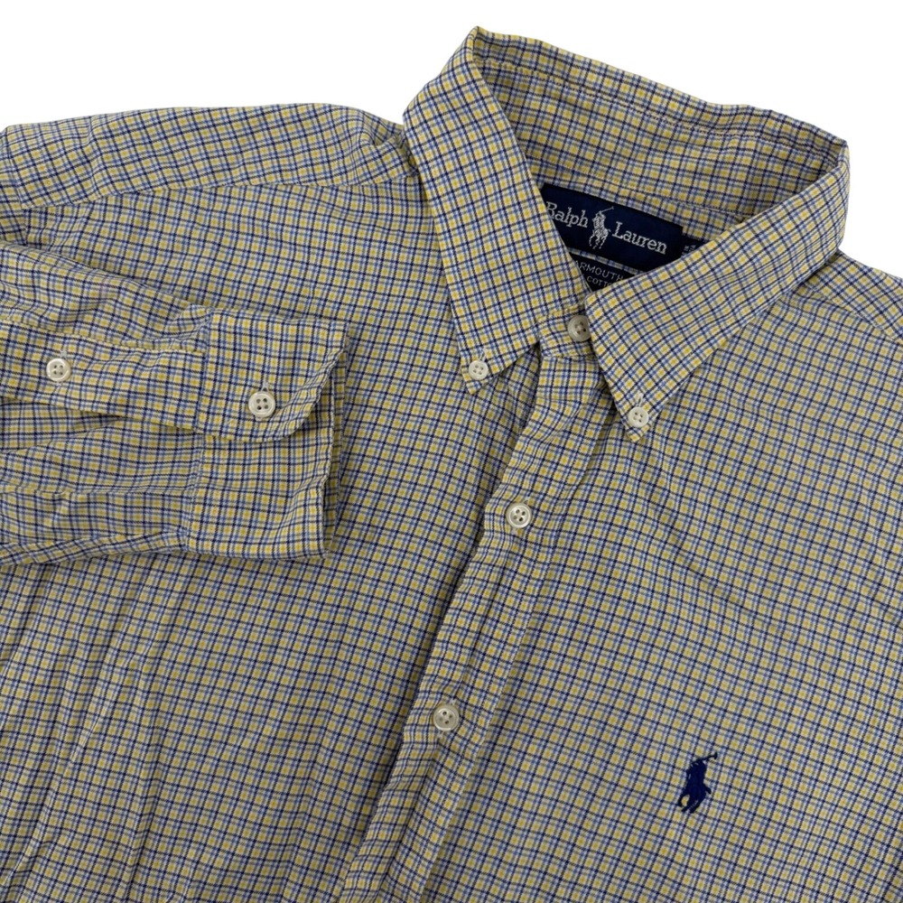 Ralph‎ Lauren Yarmouth Shirt Mens 16 32/33 Yellow Blue Plaid Cotton Button Down